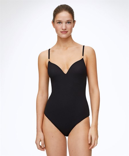 Oysho Piqué Triangle Swimsuit Čierne | VHL753029