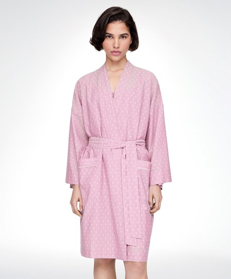 Oysho Plumeti Dressing Gown Mid-rosette | VOG798563
