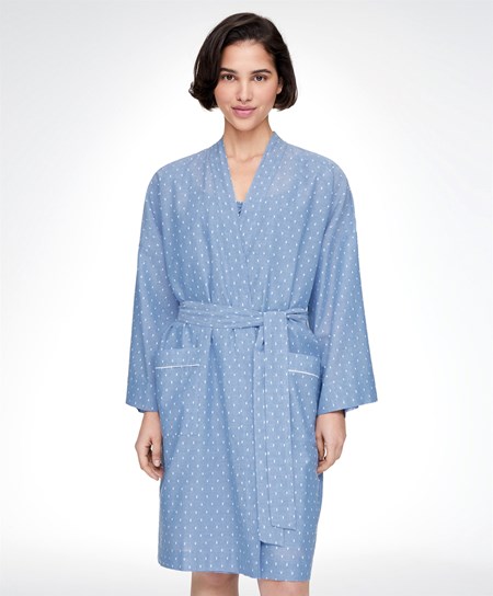 Oysho Plumeti Dressing Gown Modre | HIC823451