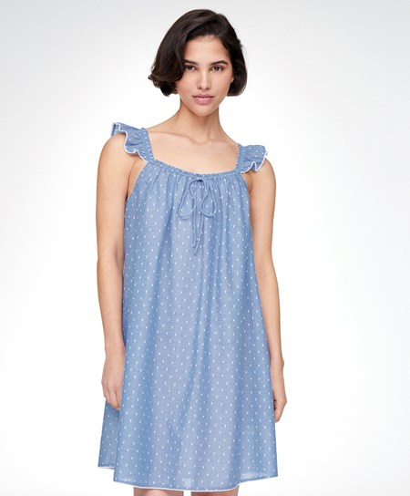Oysho Plumeti Kratke Nightdress Modre | YHA978623