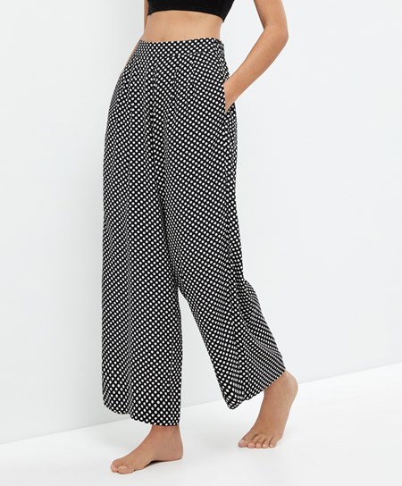Oysho Polka Dot Siroke Topanky-leg Trousers Čierne | BLK031298