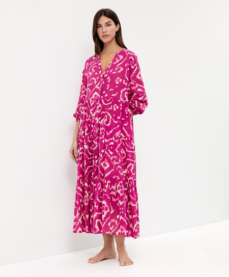Oysho Printed 100% Bavlnene Tunic Saty Bougainvillea | DWO936405
