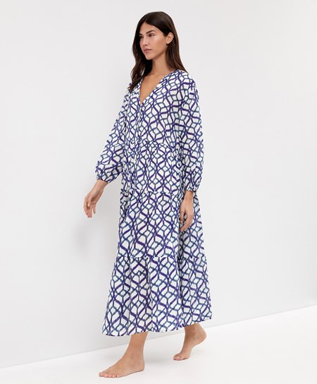 Oysho Printed 100% Bavlnene Tunic Saty Ecru | TCV126790