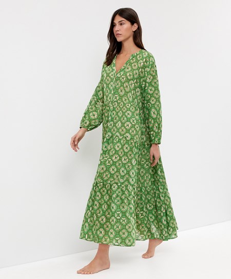 Oysho Printed 100% Bavlnene Tunic Saty Zelene | IBW586794