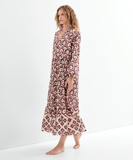 Oysho Printed 100% Bavlnene Tunic Saty Čokoláda | OKI607891