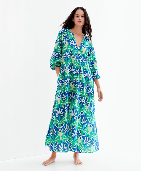 Oysho Printed Bavlnene Tunic Saty Zelene | QVZ234905