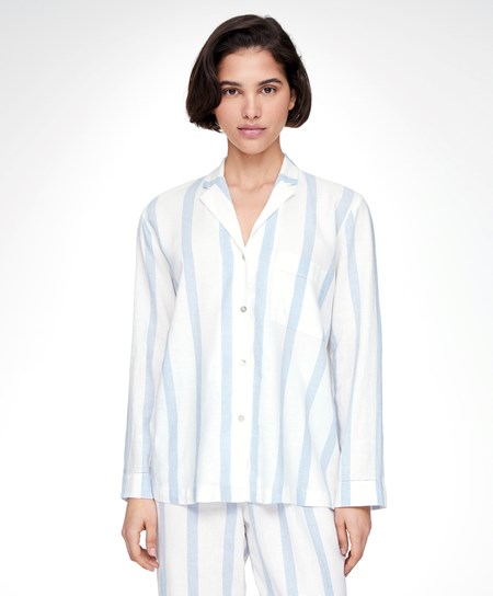 Oysho Pruhované Linen Long-sleeved Shirt Pale Ecru | VFI583479