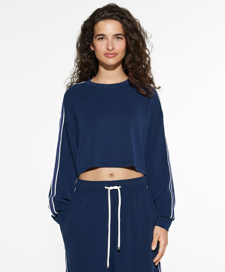 Oysho Pruhované Modal Crop Sweatshirt Námornícka Modrá Modre | YQL412598