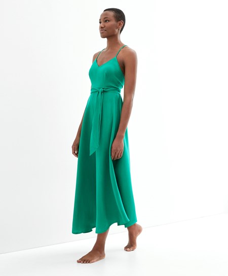 Oysho Remienkové Linen Midi Saty Zelene | WUM385074