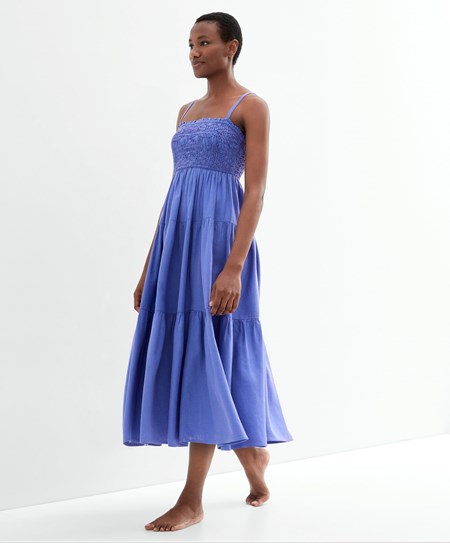 Oysho Remienkové Ruched Linen Saty Lavendel | PIN219647