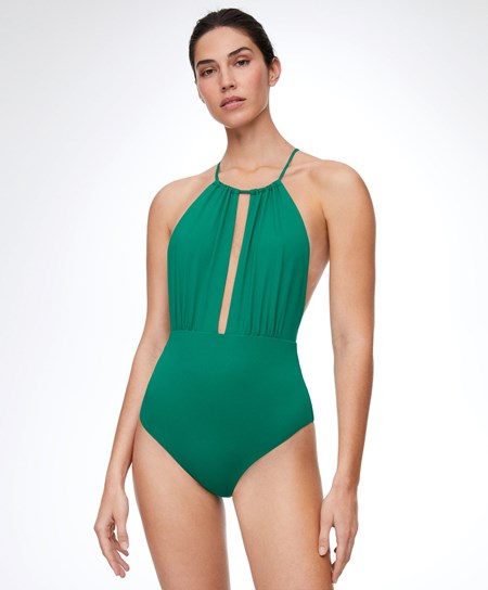 Oysho Ruched Halter Swimsuit Zelene | AEY726149