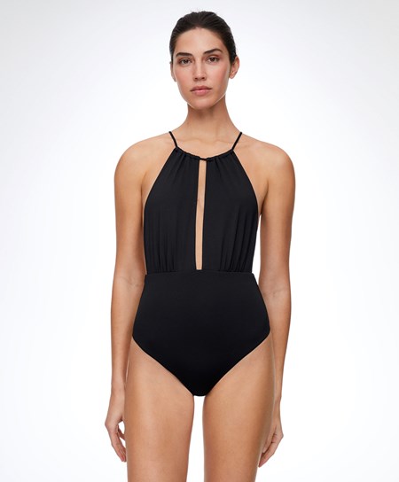 Oysho Ruched Halter Swimsuit Čierne | ZCT062389