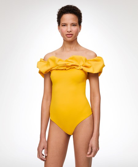 Oysho Ruffle Bandeau Swimsuit Mid-yellow | DWR356918