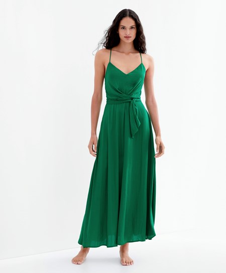 Oysho Satin Remienkové Midi Saty Tmavo Zelene | LVR749821