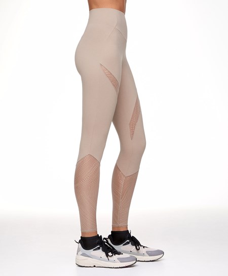 Oysho Semi-sheer Dotted 65cm Compressive Leggings Mocha | KTF597418