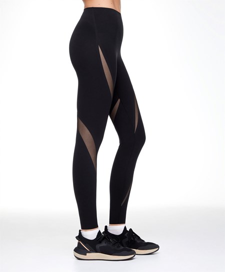 Oysho Sheer Panel 65cm Compressive Leggings Čierne | JRD135726