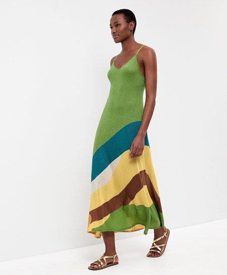 Oysho Shiny Knit Remienkové Midi Saty Zelene | CZG829370