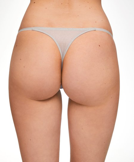 Oysho Shiny Remienkové Tulle Tanga Strieborne | SNA769125
