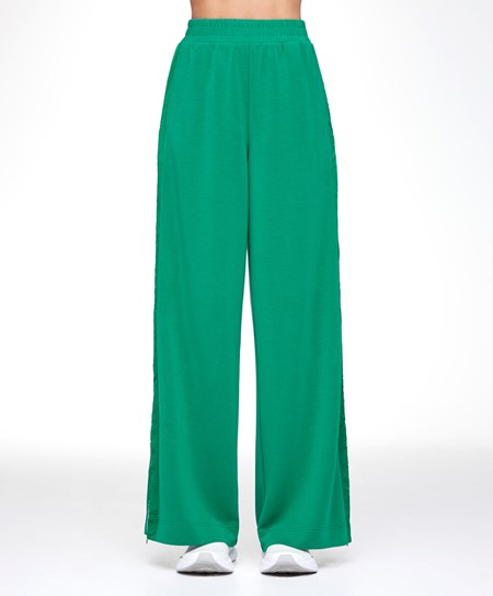 Oysho Siroke Topanky Leg Modal Trousers With Zip Side Bands Tmavo Zelene | BXG379624