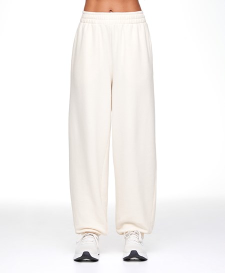 Oysho Siroke Topanky-leg Bavlnene Joggers Cream-white | EVF345861
