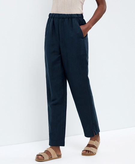 Oysho Slim Fit Linen Trousers Námornícka Modrá | UHM659147