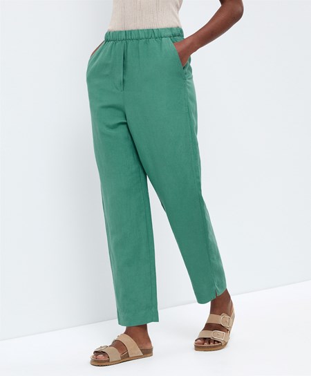 Oysho Slim Fit Linen Trousers Zelene | WNQ457601