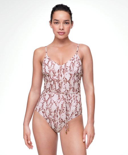Oysho Snake Print V-neck Swimsuit Ruzove | XAP751249