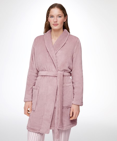 Oysho Soft-touch Fleece Kratke Dressing Gown Ruzove | HOL281045