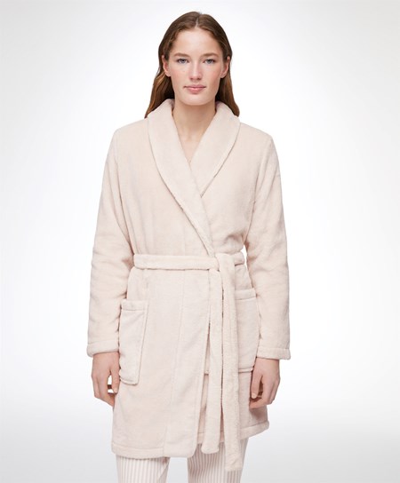 Oysho Soft-touch Fleece Kratke Dressing Gown Stone | XNY875926