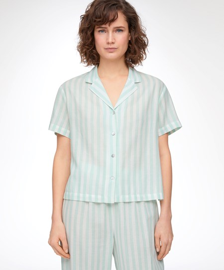 Oysho Stripe 100% Bavlnene Kratke-sleeved Shirt Zelene | AXP862730