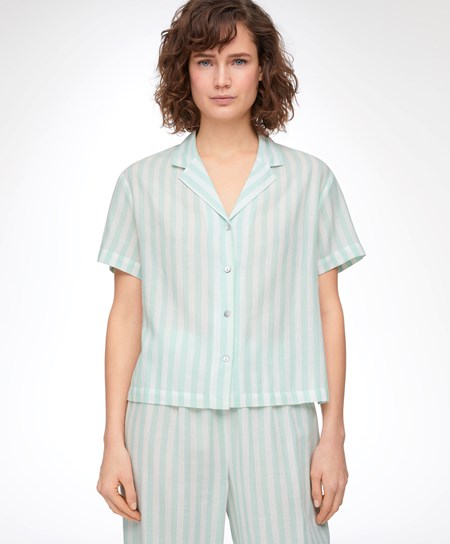 Oysho Stripe 100% Bavlnene Kratke-sleeved Shirt Zelene | HJO245089
