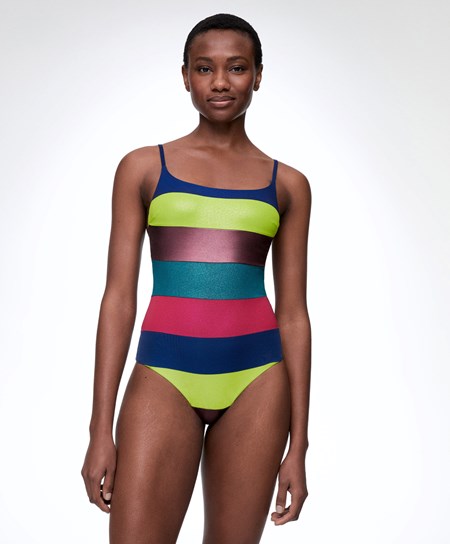 Oysho Stripe Bandeau Swimsuit Zelene | DGA596370