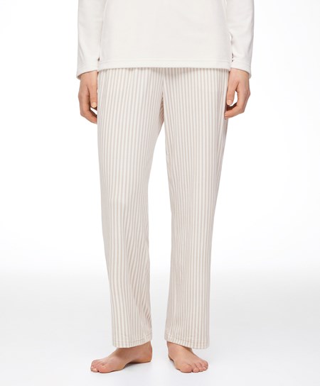 Oysho Stripe Velour Trousers Stone | YNJ503421