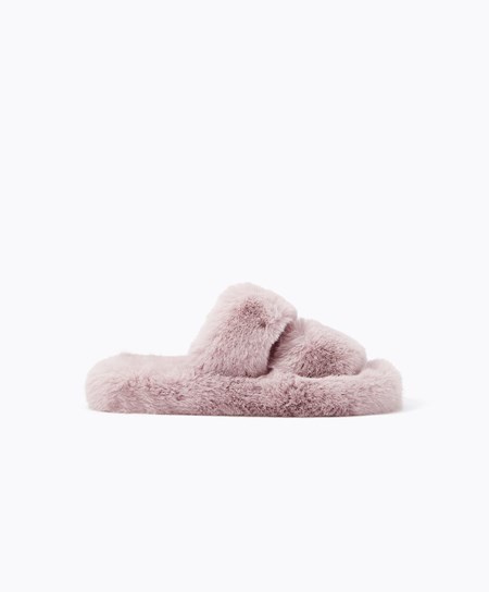 Oysho Syntetická Fur Double Remienkove Sandals Mauve | KUG914786