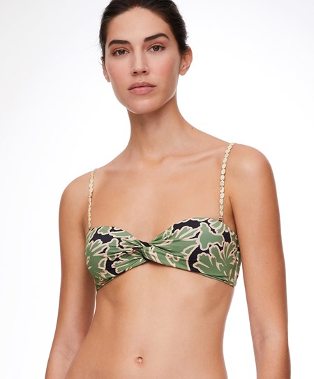 Oysho Tropical Bandeau Bikiny Top Zelene | UPI867203