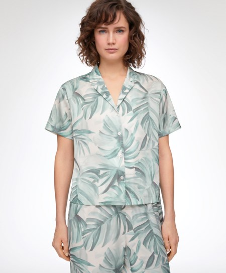 Oysho Tropical Leaf Satin Kratke-sleeved Shirt Zelene | NRV019352