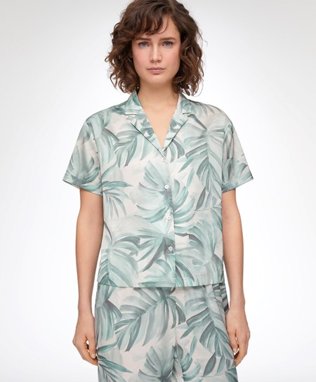 Oysho Tropical Leaf Satin Kratke-sleeved Shirt Zelene | POL843167
