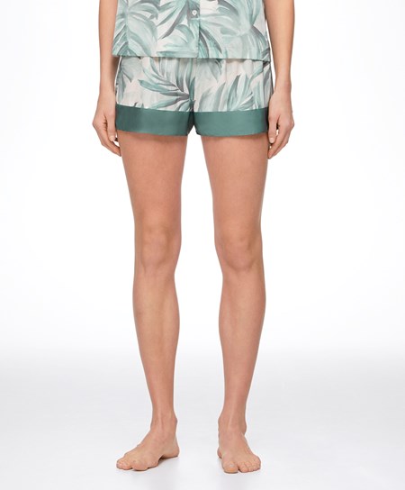 Oysho Tropical Leaf Satin Shorts Zelene | BYV729580