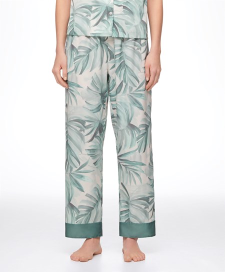 Oysho Tropical Leaf Satin Trousers Zelene | IZW731962