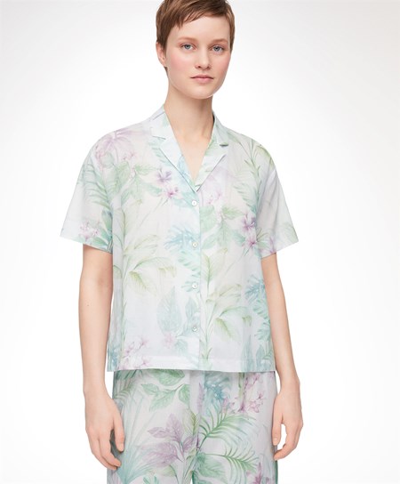 Oysho Tropical Print Kratke-sleeved 100% Bavlnene Shirt Soft Mauve | XHP372159