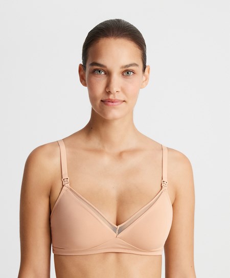 Oysho Tulle Nursing Bra Béžové | PLG601493