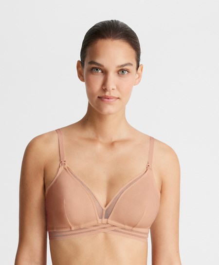 Oysho Tulle Triangle Nursing Bra Béžové | HZP947261