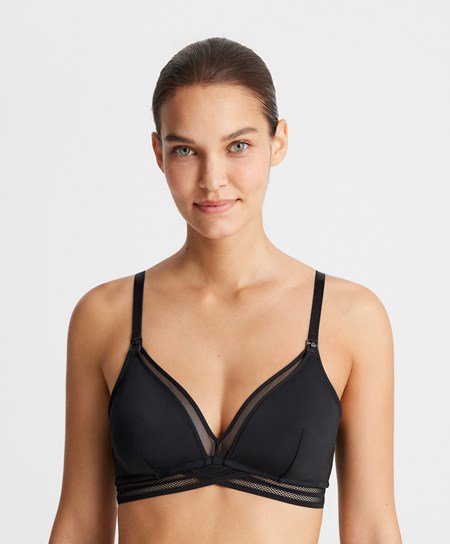 Oysho Tulle Triangle Nursing Bra Čierne | JAI647329