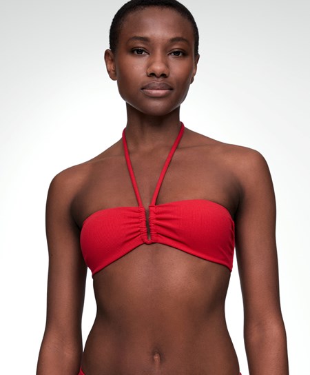 Oysho U-cut Bandeau Piqué Bikiny Top Červené | YCV931524