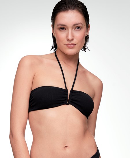 Oysho U-cut Bandeau Piqué Bikiny Top Čierne | QHU305861