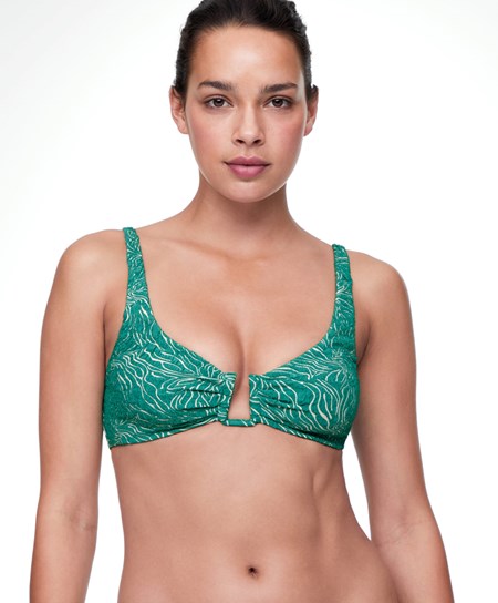 Oysho U-neck Jacquard Halter Bikiny Top Tyrkysové Zelene | RXW207986