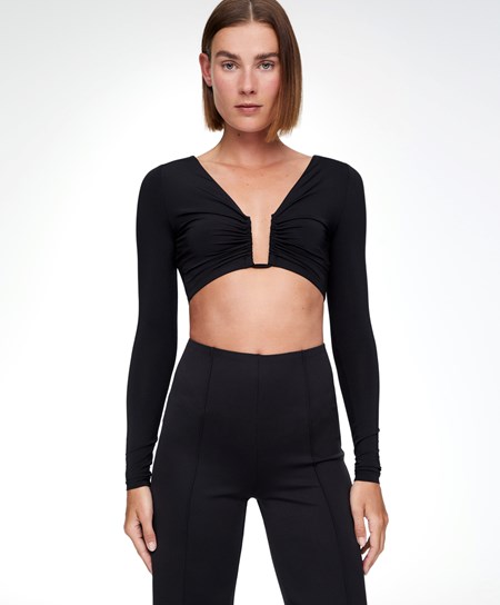 Oysho U-neck Top Čierne | MWK938240