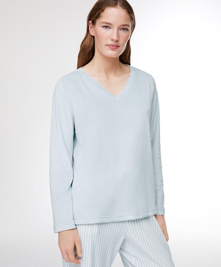 Oysho Velour Long-sleeved T-shirt Modre | VIQ056874