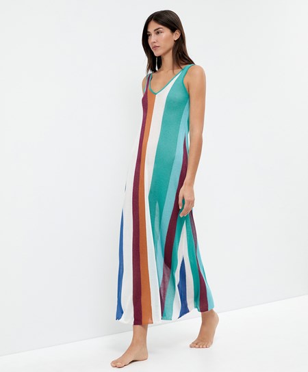 Oysho Vertical Stripe Knit Saty Tyrkysové | IVR041873