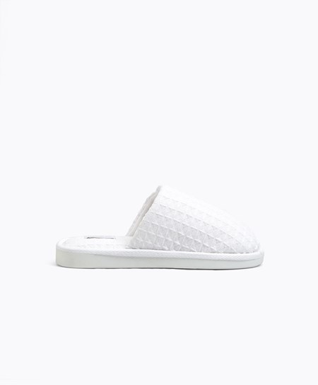 Oysho Waffle Slippers Biele | BQK678429